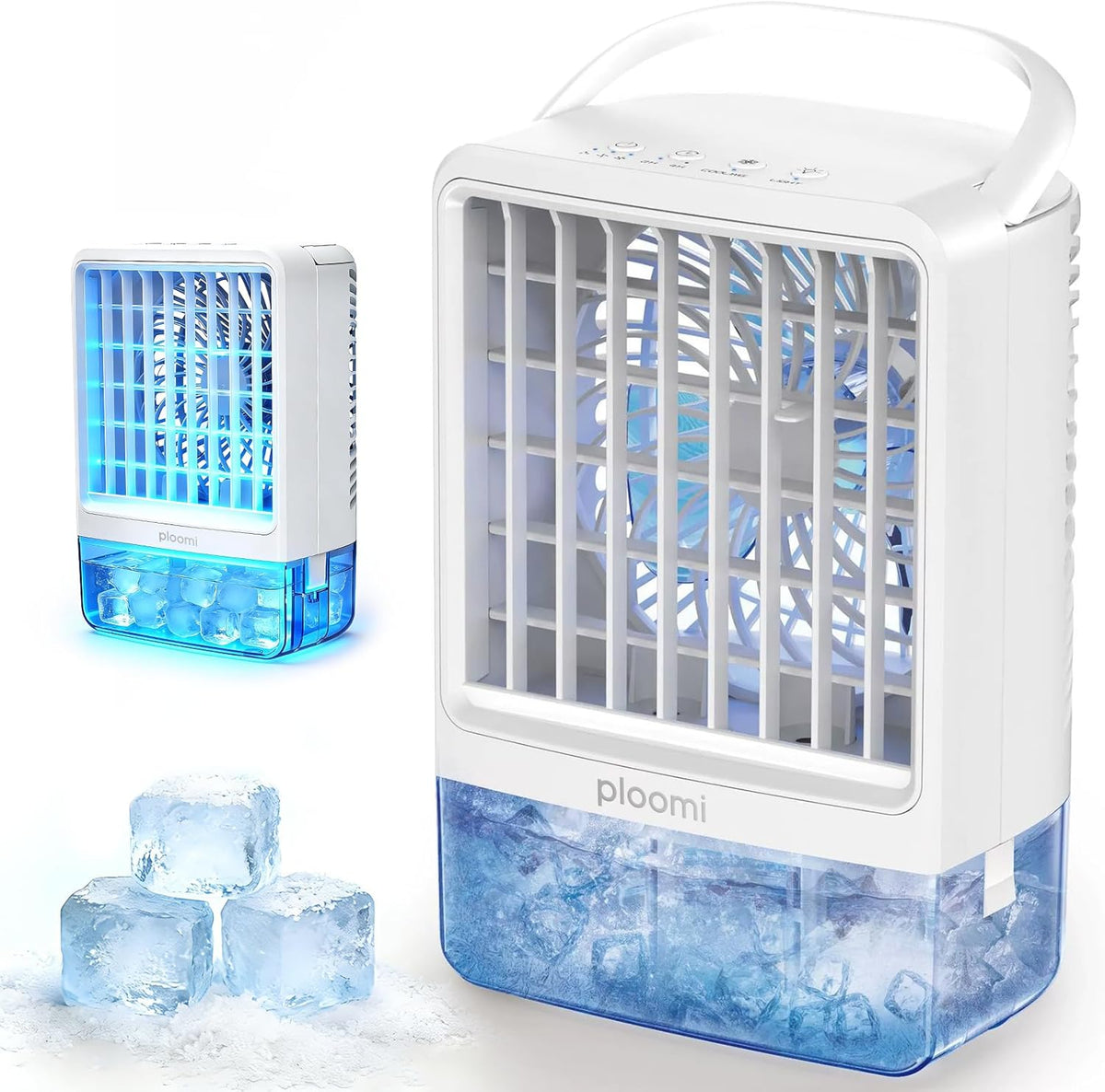 Ploomi Evaporative Air Cooler Fan, 4-in-1 Portable Personal Mini AC with Humidifier & 7 Color LED Night Light, 3 Speeds & 3 Mist Modes, USB Powered, for Bedroom Office Desk Camping Tent