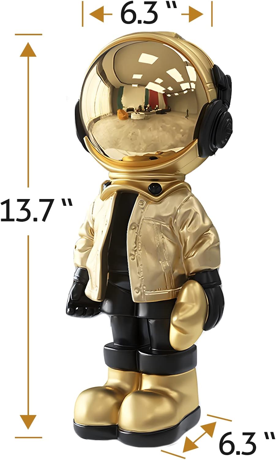 Dosker Astronaut Statue Polyresin Sculpture – Gold Spaceman Figurine for Home, Office, Desktop & Bookshelf Decoration