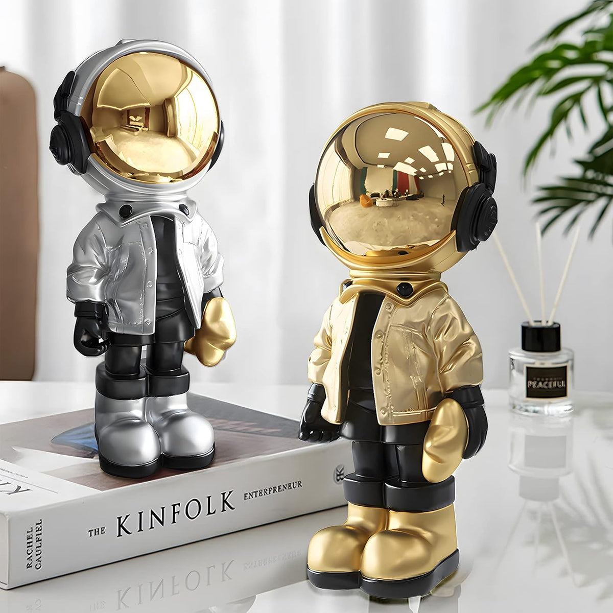 Dosker Astronaut Statue Polyresin Sculpture – Gold Spaceman Figurine for Home, Office, Desktop & Bookshelf Decoration - PuriLite