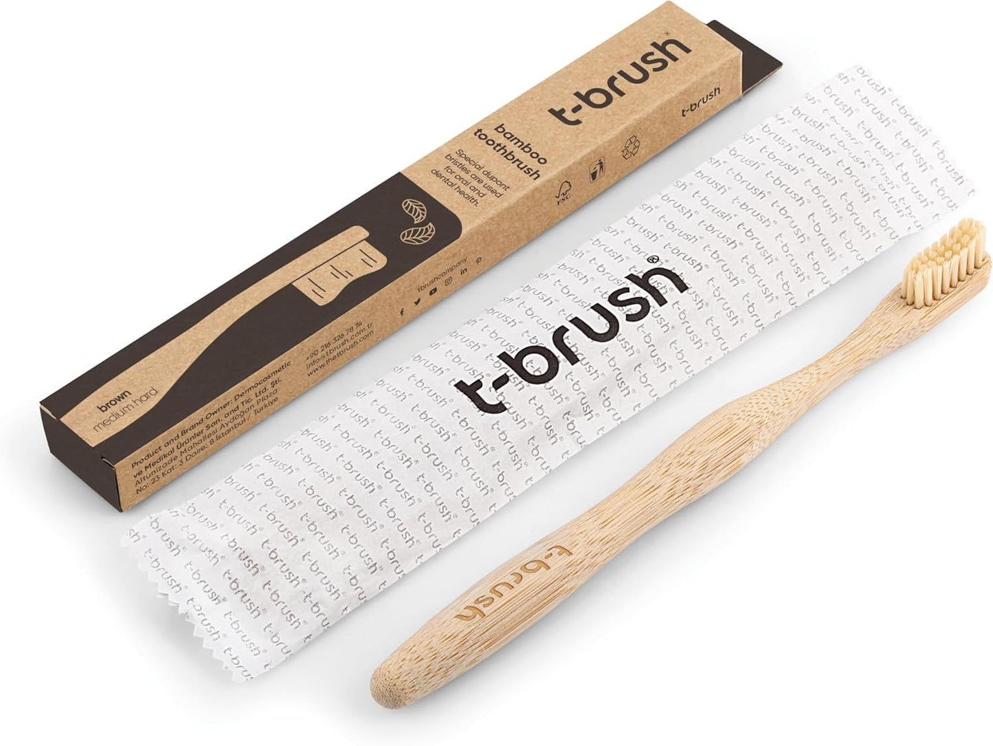 t-brush Bamboo Toothbrush - Cream Colour - Medium Hard - Medium Bristles - Natural Toothbrush - Eco Friendly - Everyday use