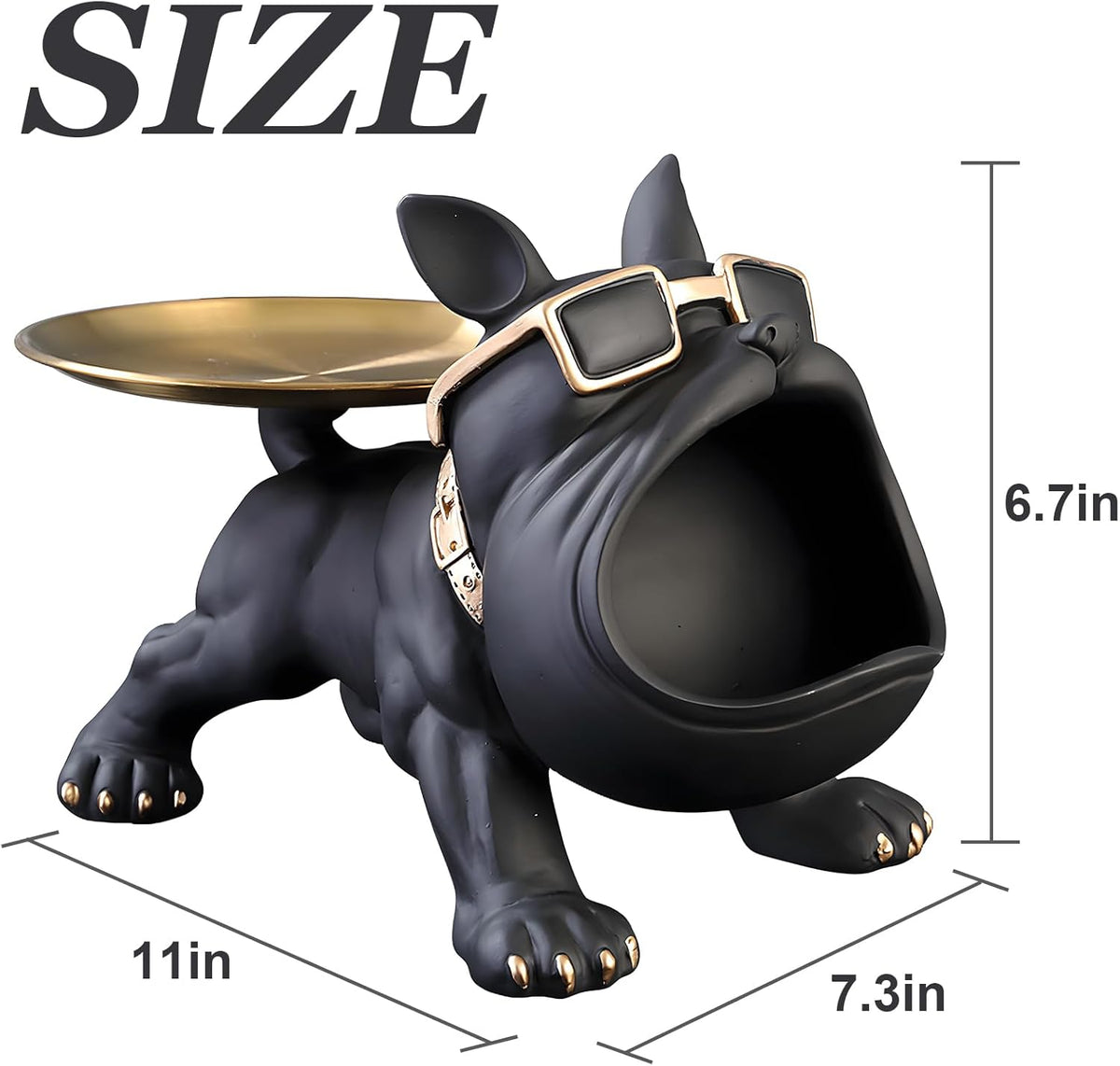 French Bulldog Resin Tray Statue – Key Holder, Candy Dish & Desk Decor for Home, Office & Entryway Table – Black Bulldog Figurine - PuriLite