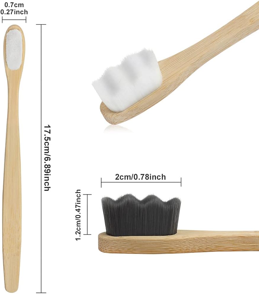 SWKJ 4 Pcs Soft Bamboo Micro-Nano Toothbrushes, Extra Soft Toothbrush with 20000 Bristles Designed for Sensitive Gums Kids Adults