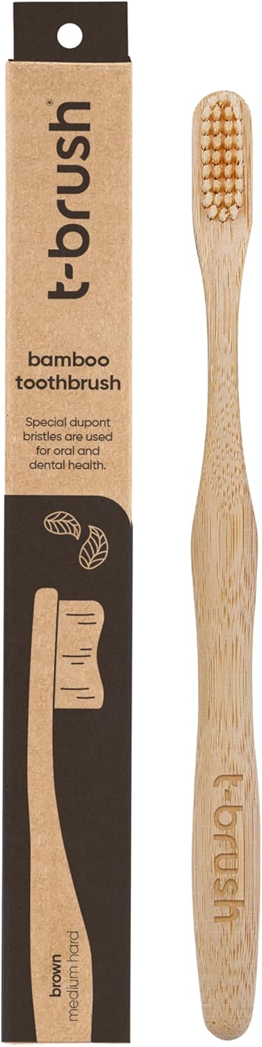 t-brush Bamboo Toothbrush - Cream Colour - Medium Hard - Medium Bristles - Natural Toothbrush - Eco Friendly - Everyday use