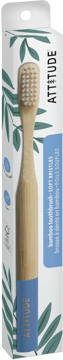 ATTITUDE Bamboo Toothbrush, Blue, 1 Count