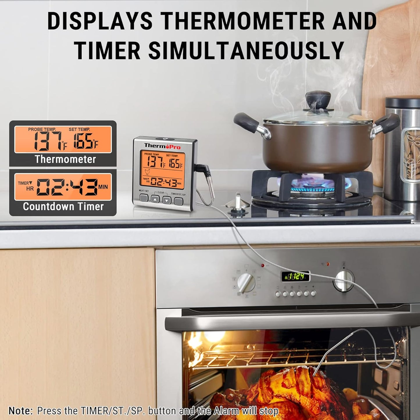 ThermoPro TP16S Digital Meat Thermometer for Cooking and Grilling, BBQ Food Thermometer with Backlight and Kitchen Timer, Grill Temperature Probe Thermometer for Smoker, Barbecue, Oven, Cookware
