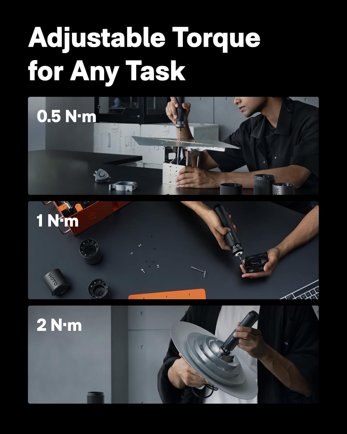 HOTO PixelDrive Electric Screwdriver – Smart Display Cordless Screwdriver with 6 Torque Settings, 30 Bits, LED Light & USB-C Rechargeable Battery