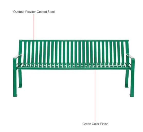 Global Industrial™ 6' Outdoor Bench with Back, Vertical Steel Slat, Green