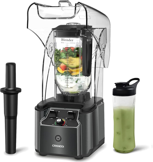 CRANDDI Commercial Quiet Blender, Soundproof Blenders, 2200 Watt Powerful Professional Kitchen Blender with BPA-Free 80oz Pitcher, Smoothie Blender for Commercial and Home K90 (Grey)
