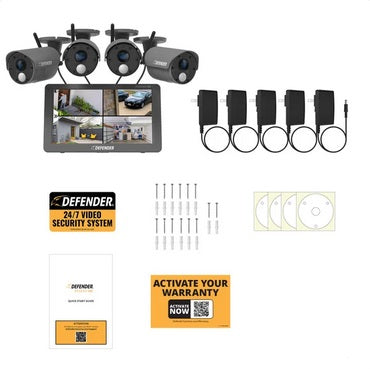 Defender PHOENIXHD Non-WiFi, Plug-in Power Security System with 4 Cameras & 10.1” HD Monitor