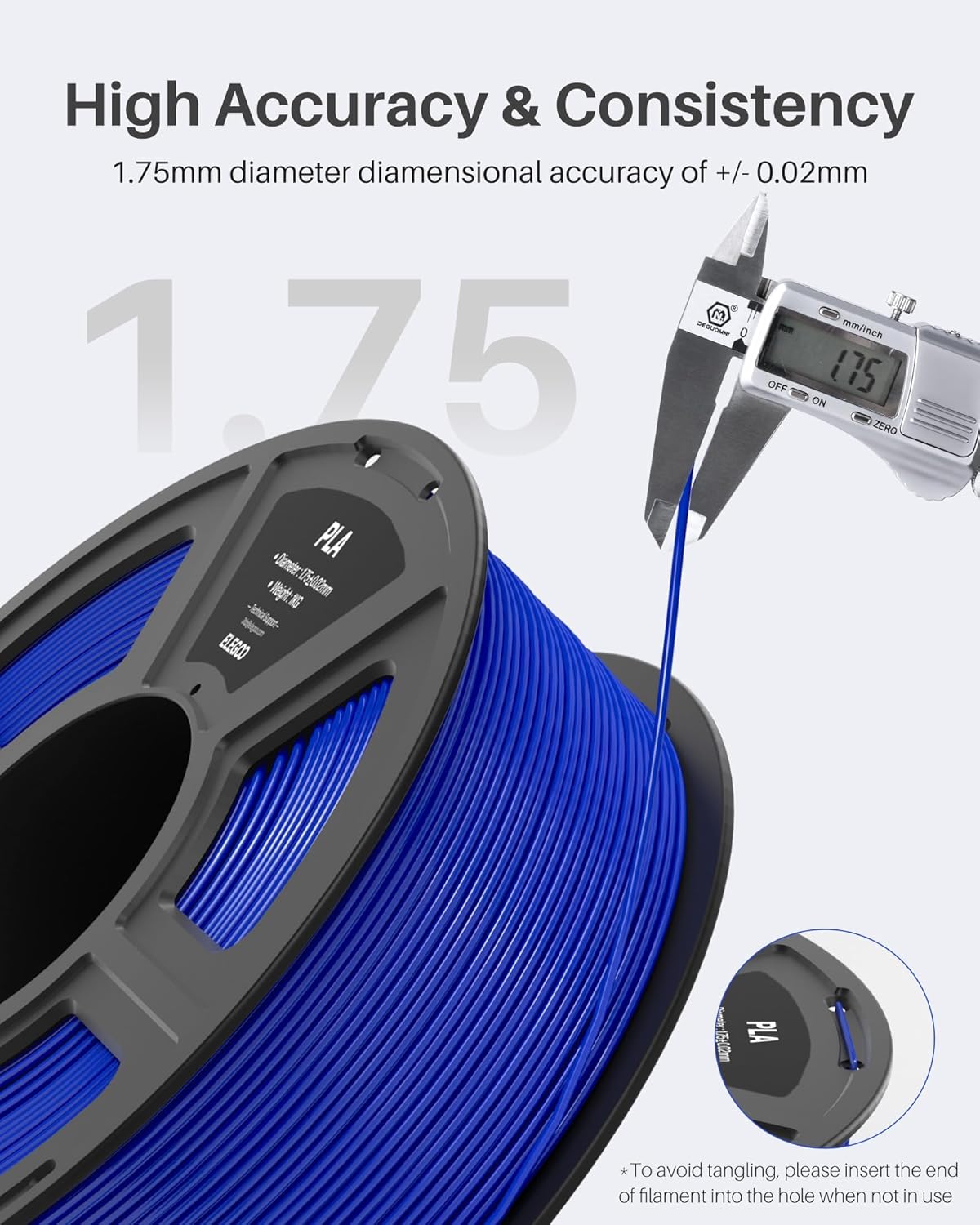 ELEGOO PLA Filament 1.75mm Black 1KG, 3D Printer Filament Dimensional Accuracy +/- 0.02mm, 1kg Spool(2.2lbs) Fit Most FDM 3D Printers