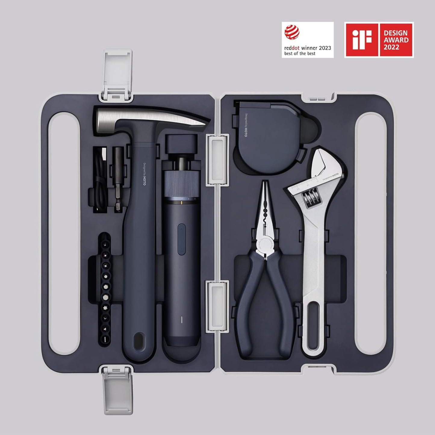 HOTO 3.6V Electric Screwdriver Tool Kit, Rechargeable Power Screwdriver Tool Kit, Includes Screwdriver/10 S2-Steel Bits/Spanner/Hammer/Plier/Tape Measure, Hidden Buckle Design