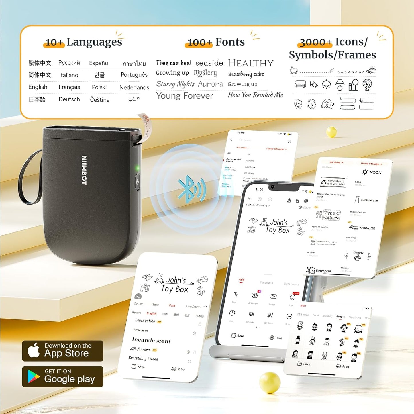 NIIMBOT D11 - Bluetooth Label Maker with HD Printing, Automatic Feeding, Portable Sticker Printer