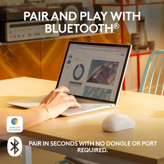 Logitech M240 Silent Bluetooth Mouse, Wireless, Compact, Portable, Smooth Tracking, 18-Month Battery, for Windows, macOS, ChromeOS, Compatible with PC, Mac, Laptop, Tablets - Off White