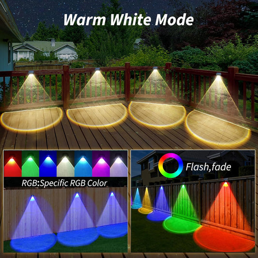 Outdoor Solar Lights for Fence, 8 Pack Brighter Solar Fence Light with 8 Colors & 3 Color Changing Modes, Waterproof Outdoor Light for Backyard, Garden, Fence, Wall, Deck, Stairs
