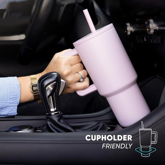 Simple Modern 40 oz Trek Tumbler with Handle and Straw | Insulated Stainless Steel Water Bottle Iced Coffee Cup Travel Mug | 40 oz | Almond Birch - PuriLite