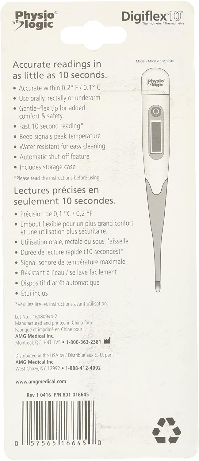Physio Logic Digiflex 10 Digital Thermometer with Ten Second Results, Clinically Proven Accuracy in Less Than Ten Seconds, Fahrenheit or Celsius, Flexible Tip for Added Comfort and Safety