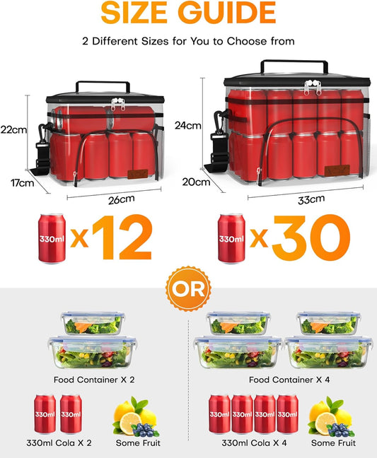 HOTOR Insulated Lunch Bags for Men & Women - Leak-Proof Cooler Lunch Box with 4 Pockets, Adjustable Strap - Medium, Black, 26cm × 17cm × 22cm