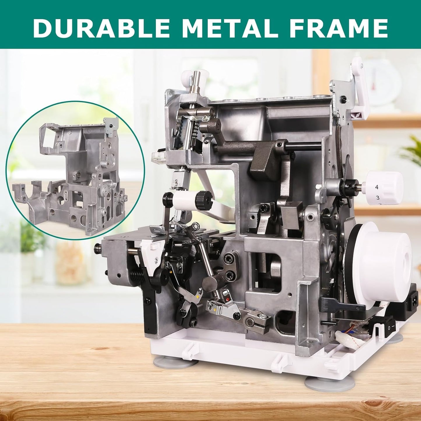 FEIYUE FY505 Serger Overlock Machine with 2/3/4 Thread Capability, Built-in Rolled Hem, Durable Heavy-Duty Metal Frame, Adjustable Differential Feed