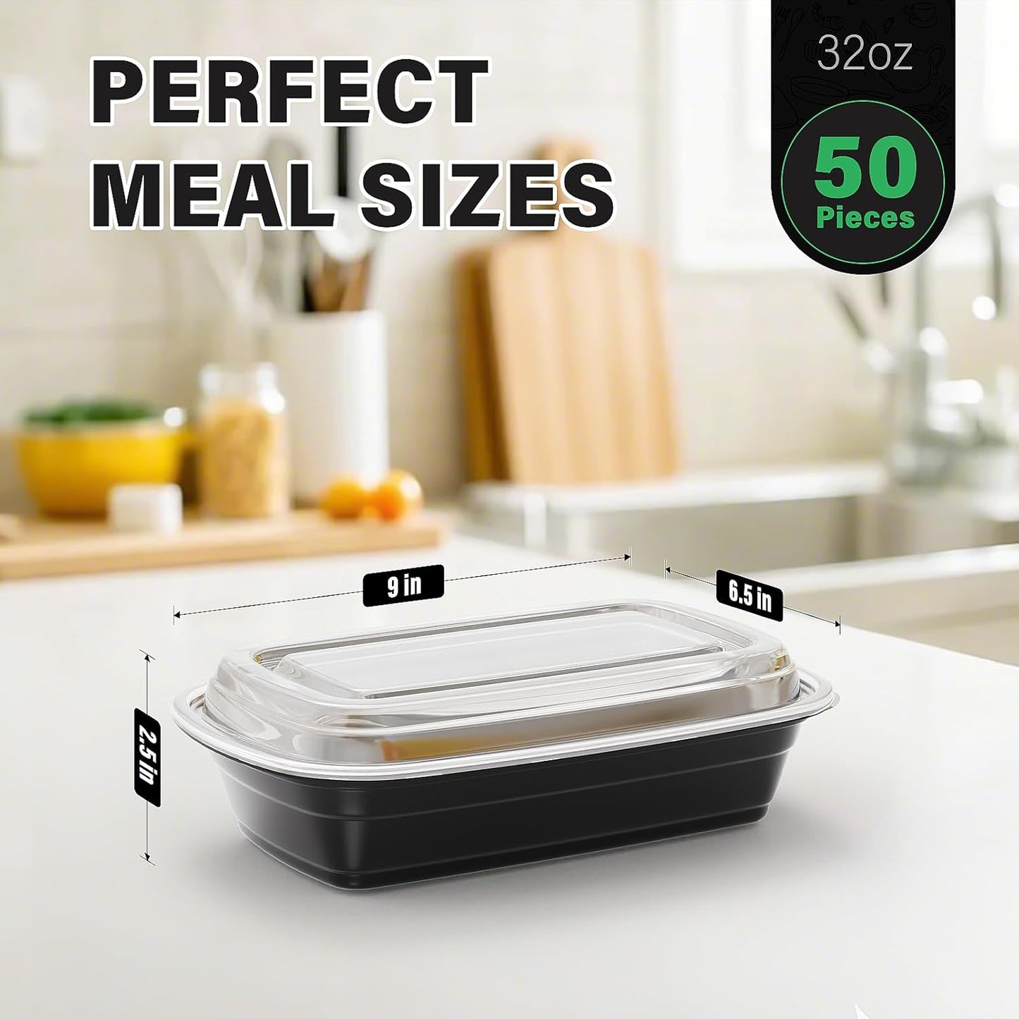 50 Pack 32 oz Meal Prep Containers with Lids, Reusable Leakproof & Food Safe Food Storage Containers, Microwave, Freezer, Dishwasher Safe Food Prep Containers, To Go Take Out Plastic Food Storage