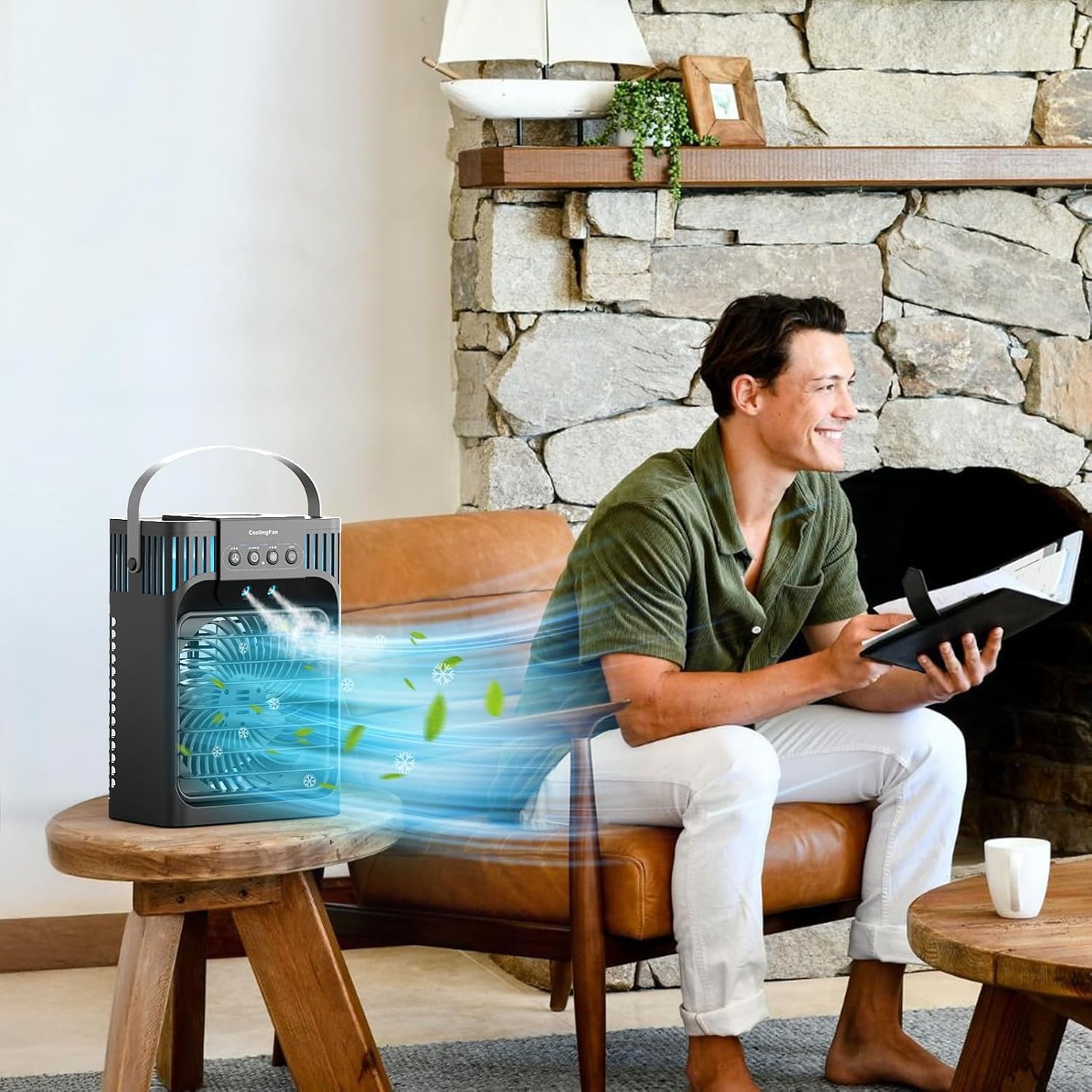 Portable Air Conditioner, LEAEYFE 3 Higher Speeds With 1200ml Extra Large Water Tank, 7 Color Lights 2/8 Hour Timer, 120° OscillatingCooling Fan For Desk, Home, Bed and Living Room