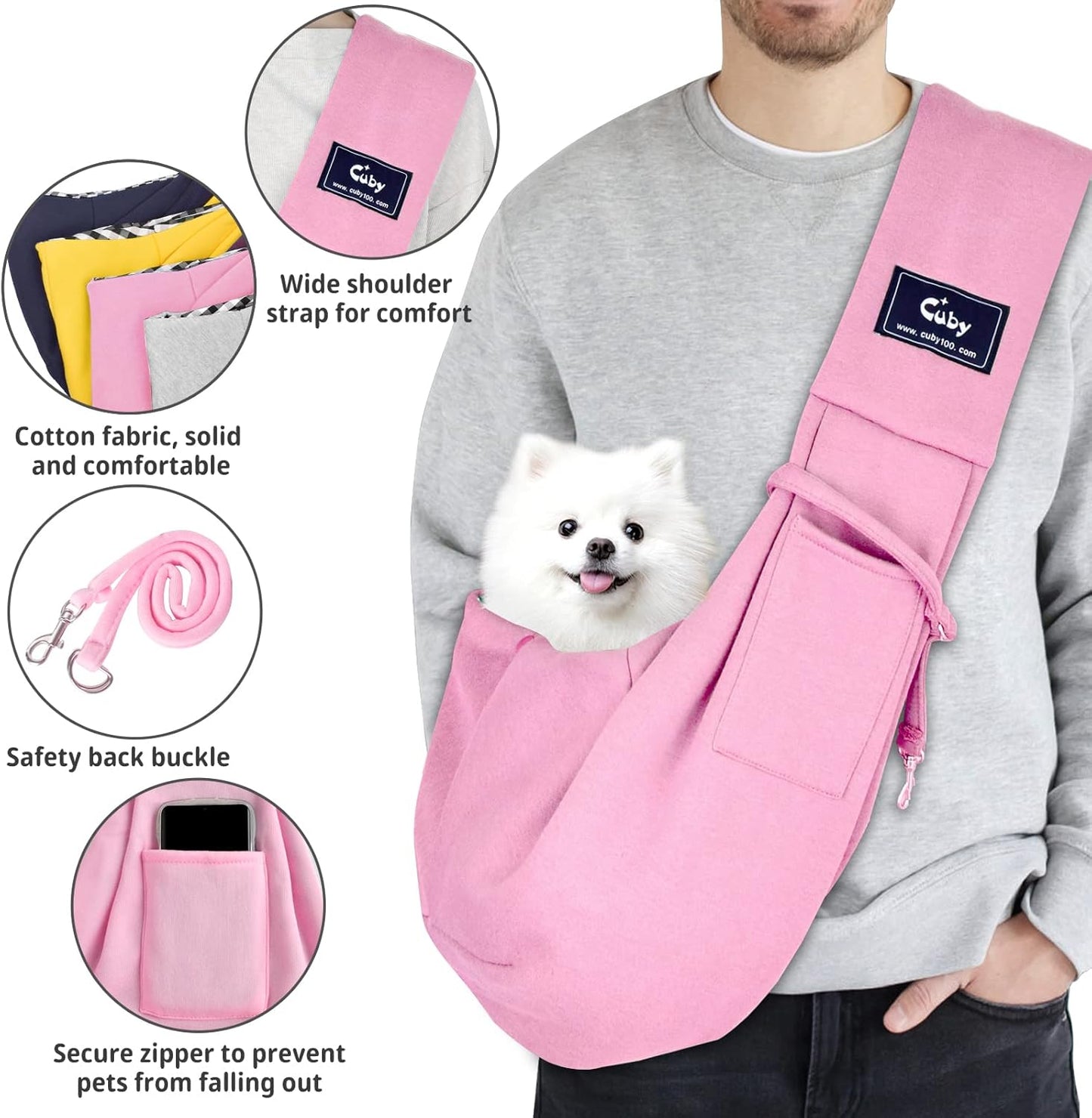 Cuby Adjustable Dog Cat Sling Padded Hard Bottom Pet Carrier Sling Soft Carrying Puppy Bag for Small Dogs Cats Outdoor Travel (Grayish-White)