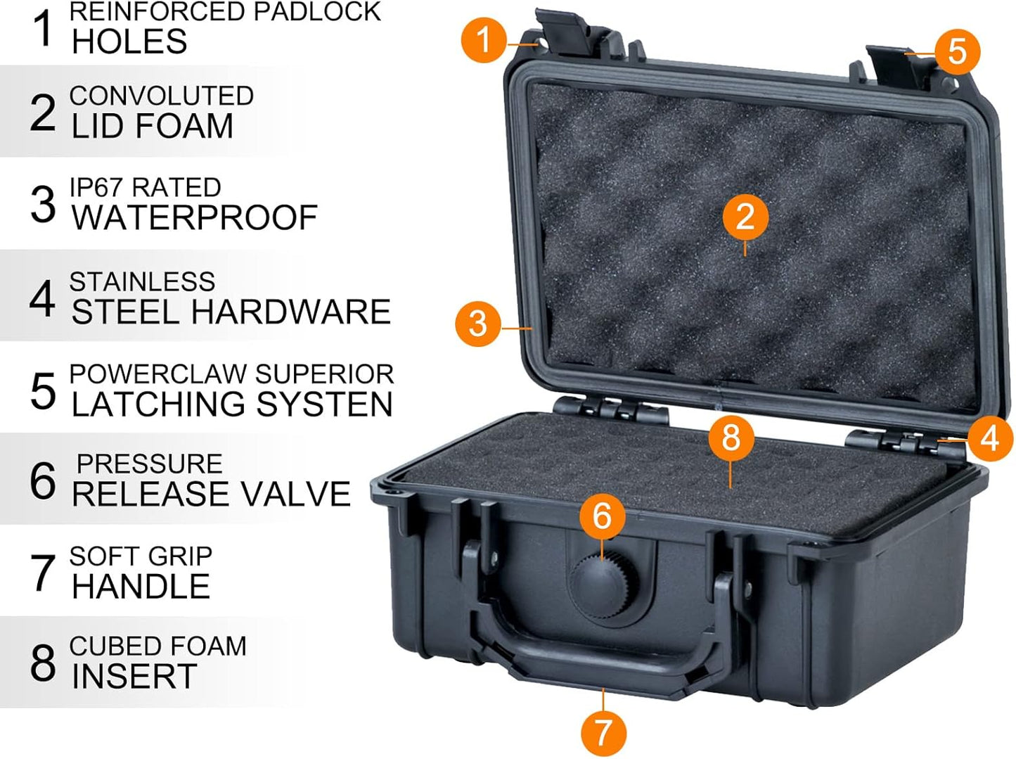 MEIJIA Portable All Weather Waterproof Protective Hard Case,Camera Case with Customizable Fit Foam, Fit use of Drones, Cameras, Equipments, 8.12"x6.56"x3.56" (Black)
