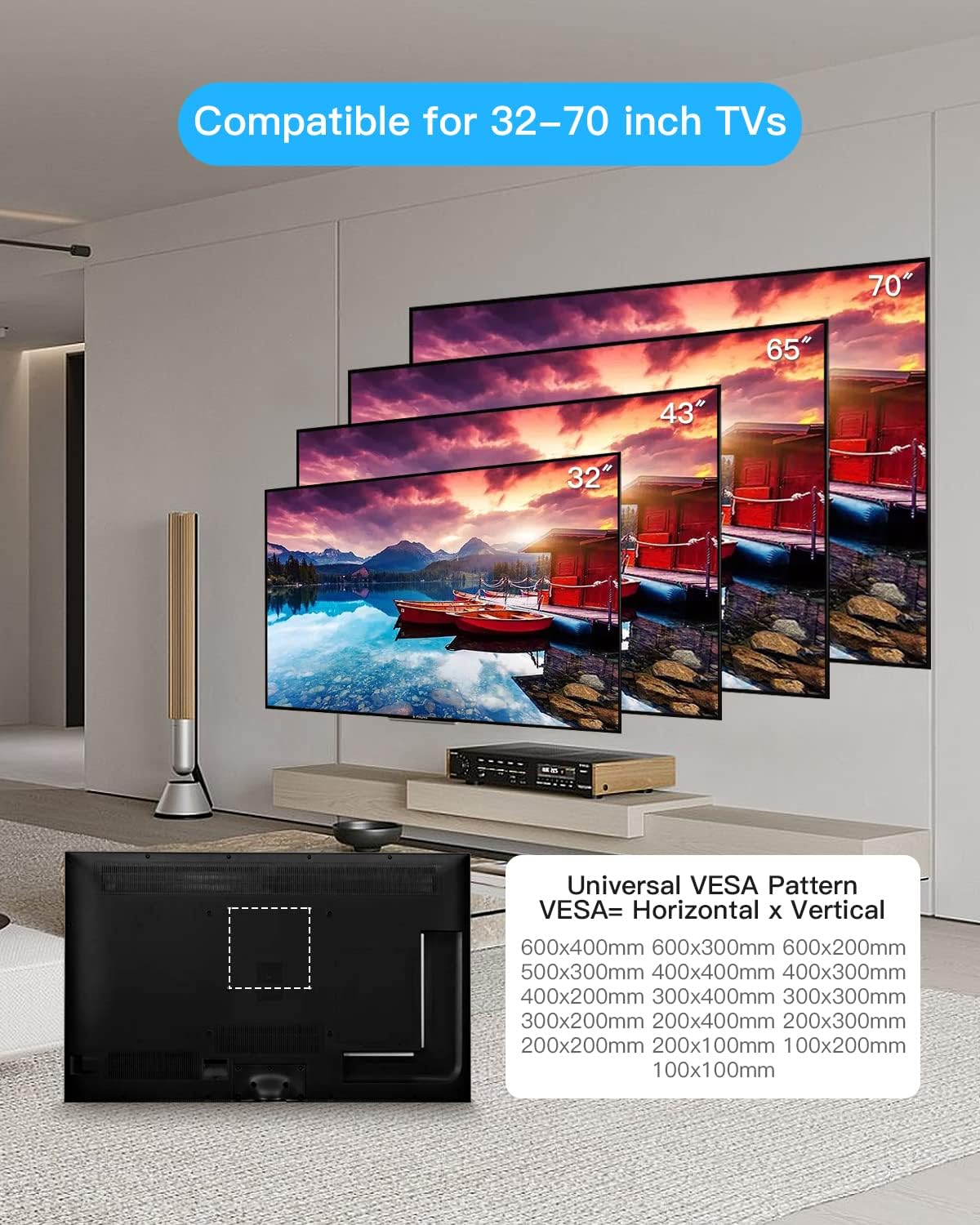 Corner TV Wall Mount,Long Arm TV Mount with 25.6 inch Extension,Full Motion TV Mount Swivel and Tilt Heavy Duty,90 Degree TV Wall Mount,Fit 32-70''TV, Load 77lbs,Max VESA 600x400mm by WHYFONE