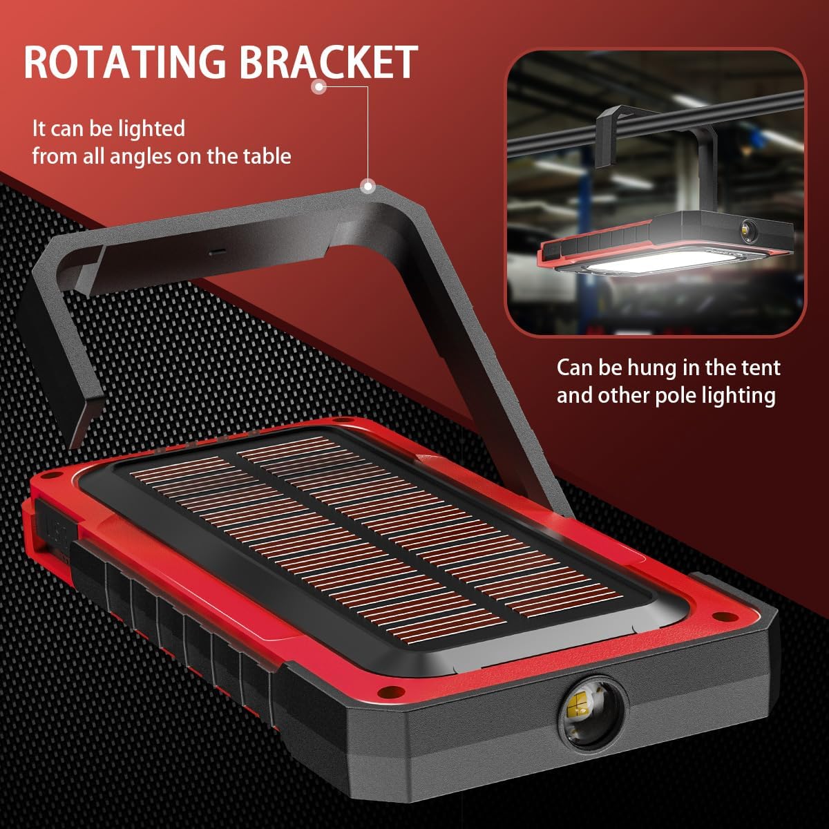 WARSUN Portable Rechargeable Magnetic Work Light, LED Flood Light Waterproof for Outdoor Camping Hiking Emergency Car Repairing (USB + Solar Charging, Yellow)