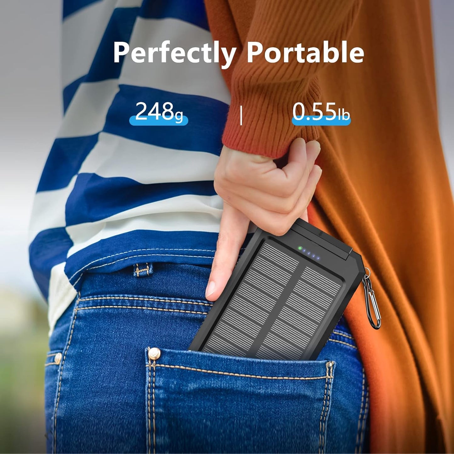 Solar-Charger-Portable-Charger, Power Bank 30000mAh Battery Pack with Dual 5V USB-A Port Output Compatible with iPhone, iPad, 2 x Bright LED Flashlight Perfect for Hiking, Camping, Outdoors