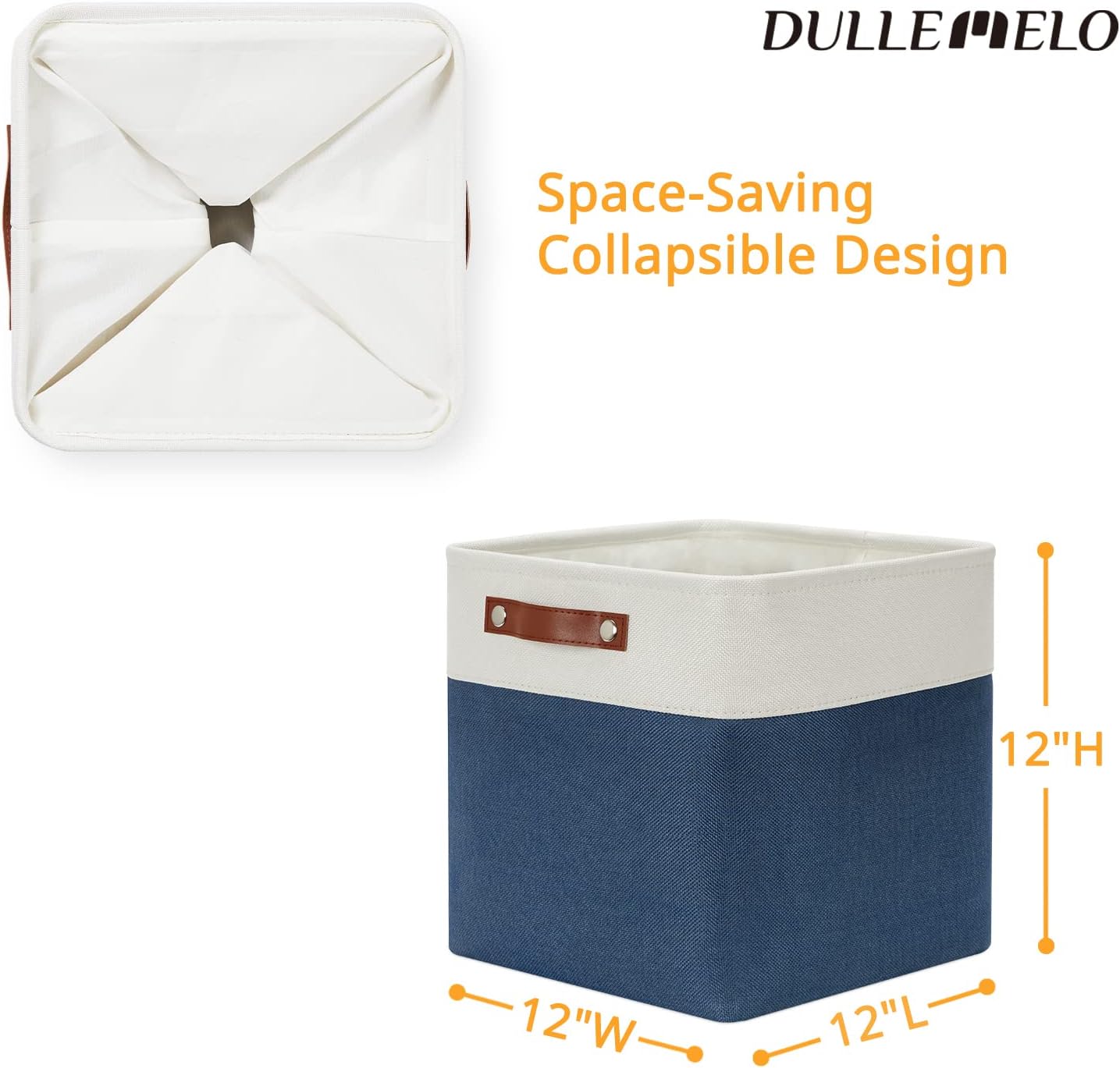 DULLEMELO Storage Baskets for Shelves, Fabric Collapsible Rectangular Storage Bins for Shelves, Closets, Nursery, Home, Office, Empty Gift Baskets (White&Teal)