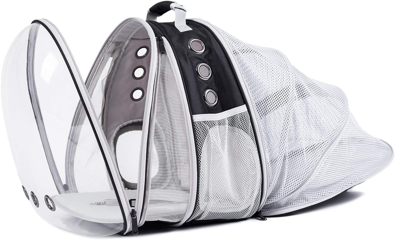 LAIRIES Dual Expandable Cat Backpack Carrier Front & Back Extension Pet Backpack Carrier, Fit up to 20 lbs, Bubble Capsule Dog Backpack Travel, Hiking & Outdoor Backpack (CL-Star Blue, Dual Extension)