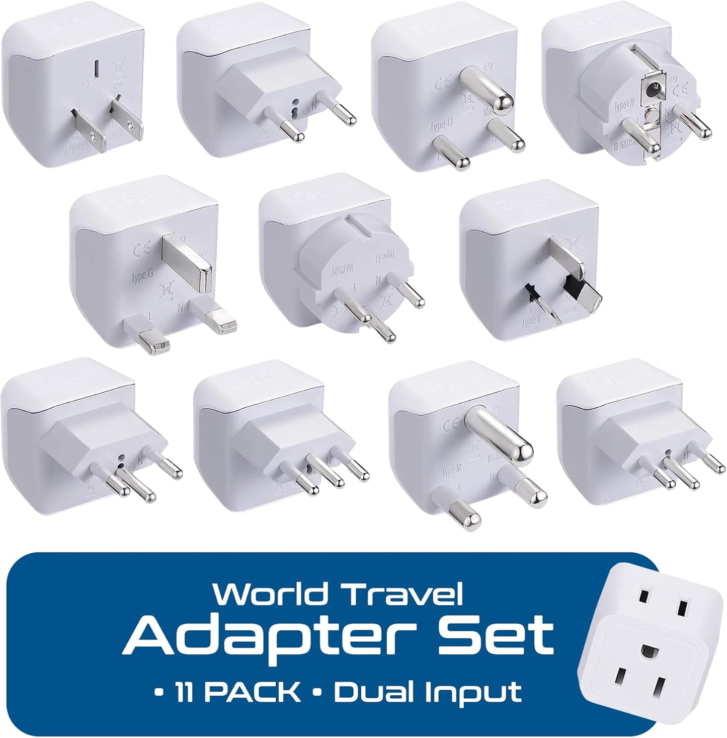 Ceptics Universal Travel Adapter kit, Dual USB (QC 3.0) + 2 US outlets + USB-C Cable, Use with Chargers, Cell Phones, Laptops, 6 Plug attachments for Worldwide use (Does Not Convert Voltage) (WPS-2B)