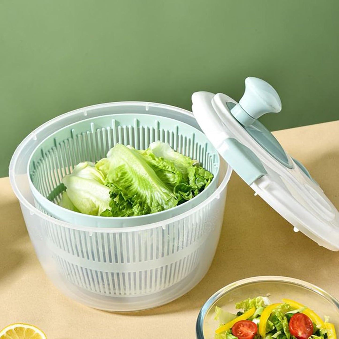 Salad Spinner - Vegetable Spinner Bowl Strainer,5L Healthy Eating Cooking Tool Kitchen Silent Equipment for Spinach Chilli Tomatoes Potatoes Meal Prep