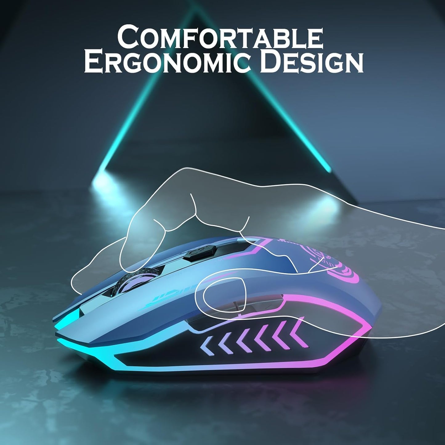 Wireless Gaming Mouse Up to 10000 DPI, UHURU Rechargeable USB Wireless Mouse with 6 Buttons 7 Changeable LED Color Ergonomic Programmable MMO RPG for PC Laptop, Compatible with Windows Mac