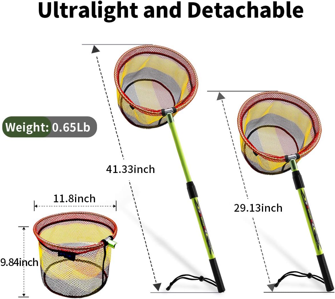 SAN LIKE Fishing Net Telescopic Landing Nets Folding Rubber Fish Net Rubber Coated Landing Net with Adjustable Sturdy Pole Handle for Saltwater Freshwater Bass Trout Fishing Easy Catch & Release