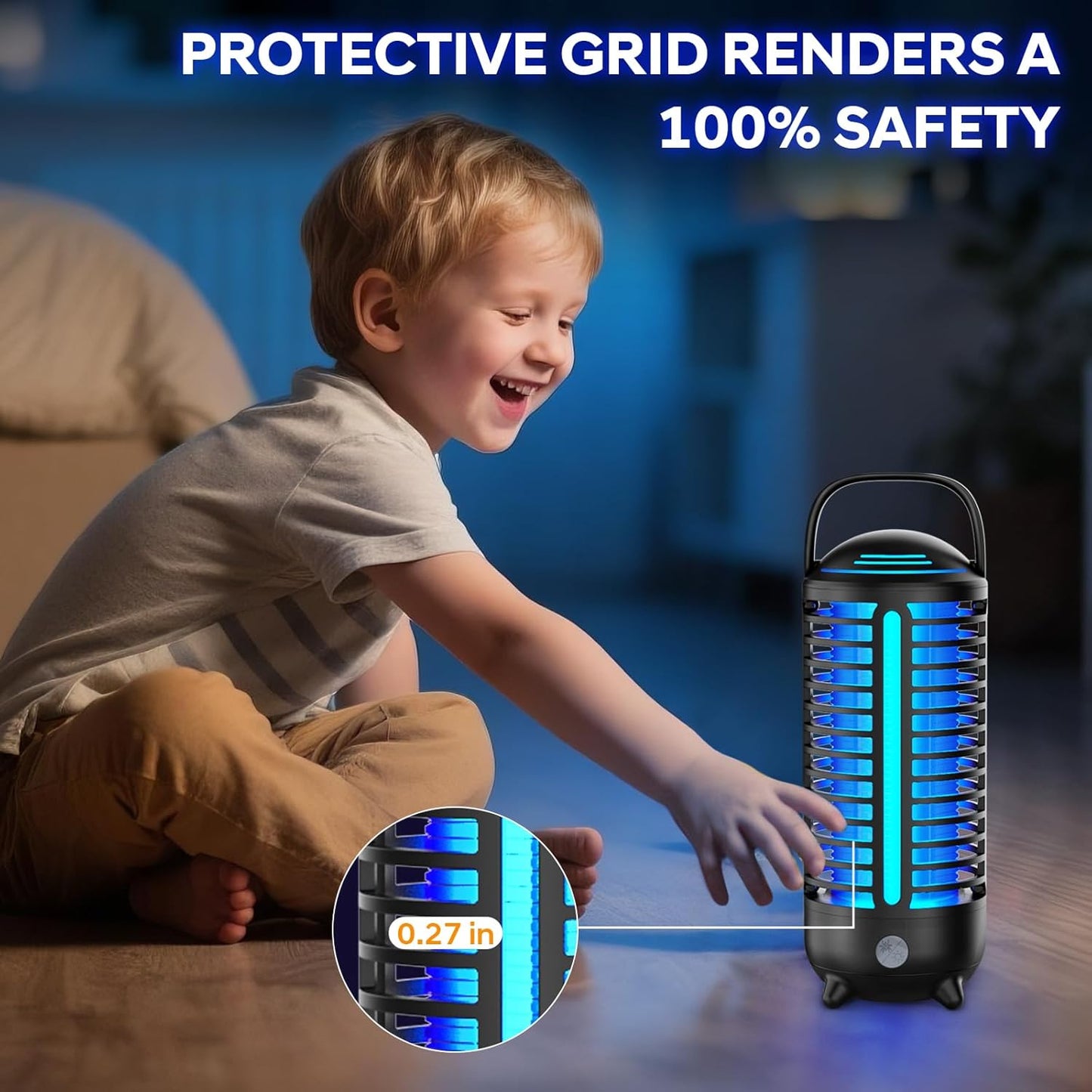 Bug Zapper Outdoor, Rechargeable Mosquito Zapper Indoor with LED Light, Portable IP66 Waterproof 3600mAh Electric Fly Zapper with Hook for Home, Garden, Patio, Backyard - Black