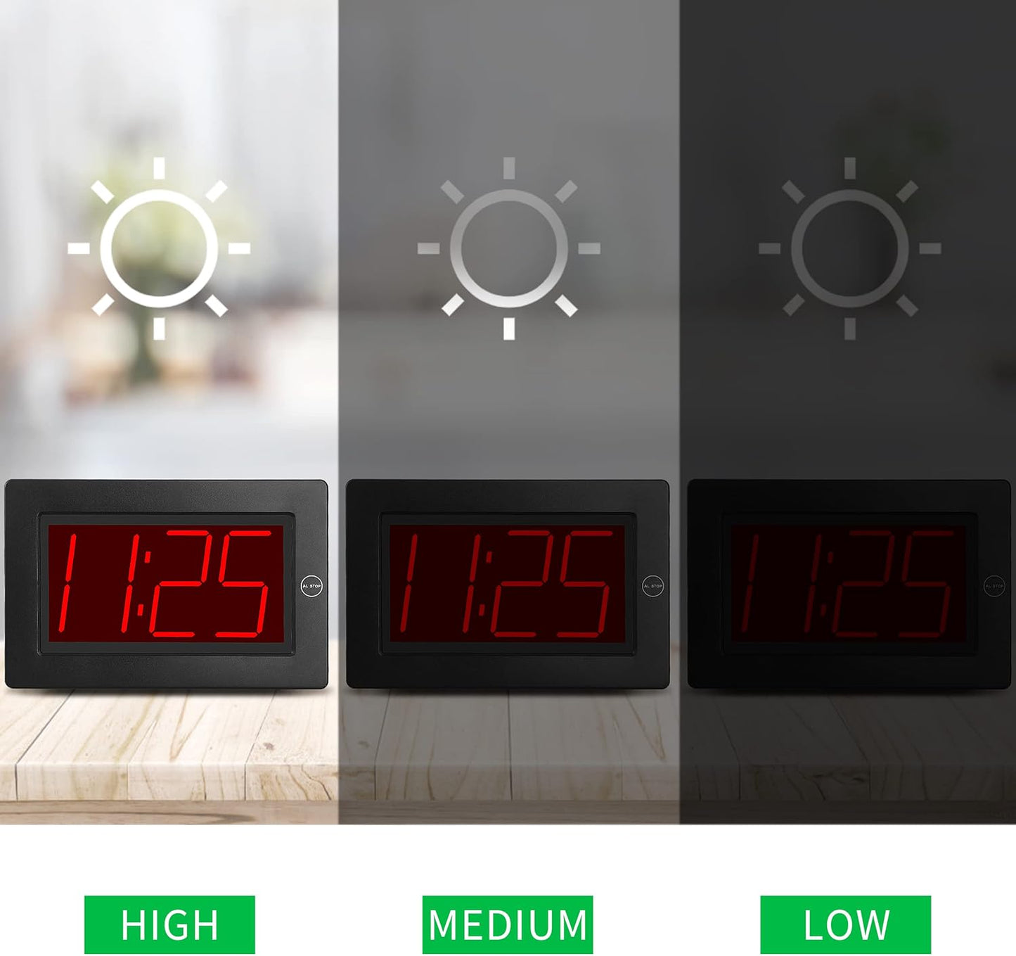 Wall Clock, Digital Clock, 8" Extra Large Display, 3" Big LED Number, Battery Operated, Adjustable Brightness, Clock for Bedroom, for Desk, Wall Mounted