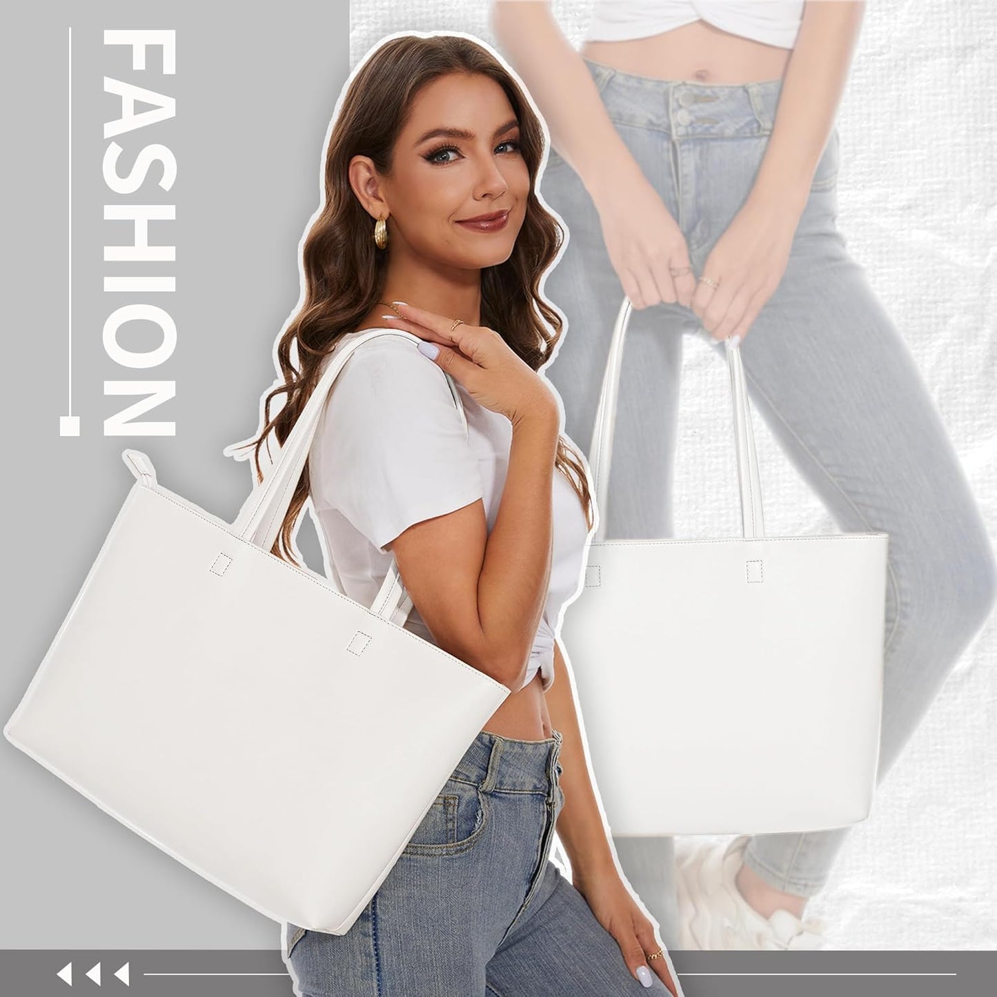 KALIDI Tote Bag Zipper Shoulder Bag Faux Leather Purses for Women Large Casual Handbag Work Dating College