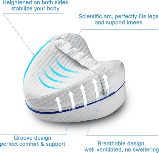 Memory Foam Knee Pillow for Side Sleepers, Ergonomic Leg Pillow for Back and Knee Pain Relief, Removable Washable Cover