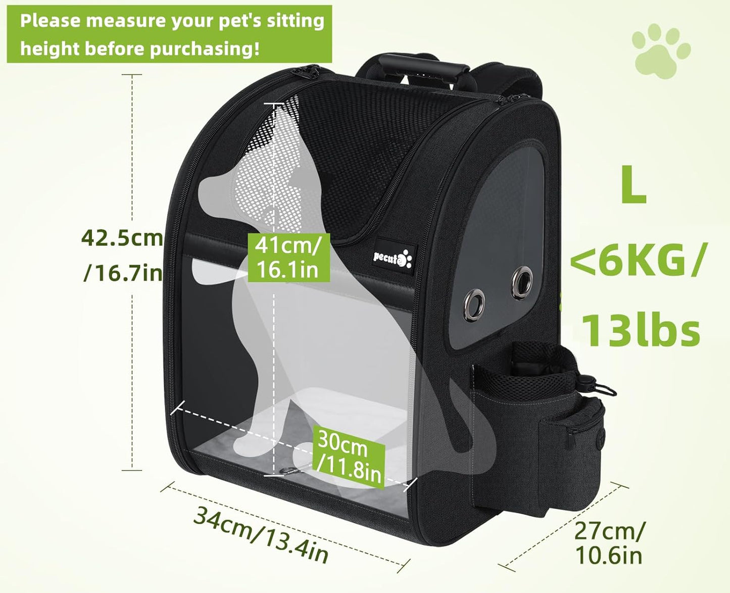 Pecute Pet Carrier Backpack, Dog Carrier Backpack Expandable with Breathable Mesh for Pets <6kg, Pet Backpack Carrier for Hiking Travel Camping Outdoor