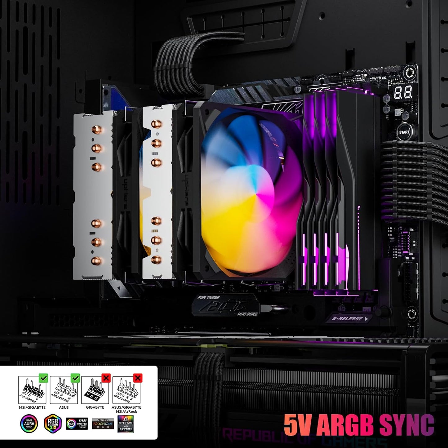 upHere D6SEC CPU Cooler, Intel LGA2011,LGA2066, LGA1700,AMD AM5/AM4/Ryzen 120mm,Dual Towers,5V ARGB