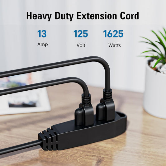 50-Feet 3 Outlet Extension Cord, Kasonic UL Listed, 16/3 SJTW 3-Wire Grounded, 13 Amp 125 V 1625 Watts, Multi-Outlet Indoor/Outdoor Use, Black - PuriLite
