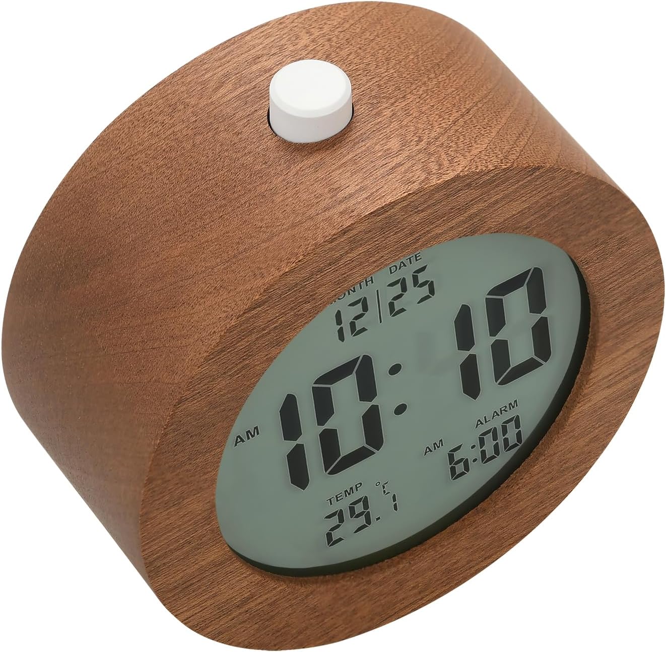 Plumeet Wooden Digital Alarm Clock for Bedrooms, Wood 4'' Battery Powered Alarm Clock with Snooze and Nightlight, Electronic LCD Desk Clock Display Time, Date, Temp, 12/24H, Wood Décor (Sapele, 3.2'')