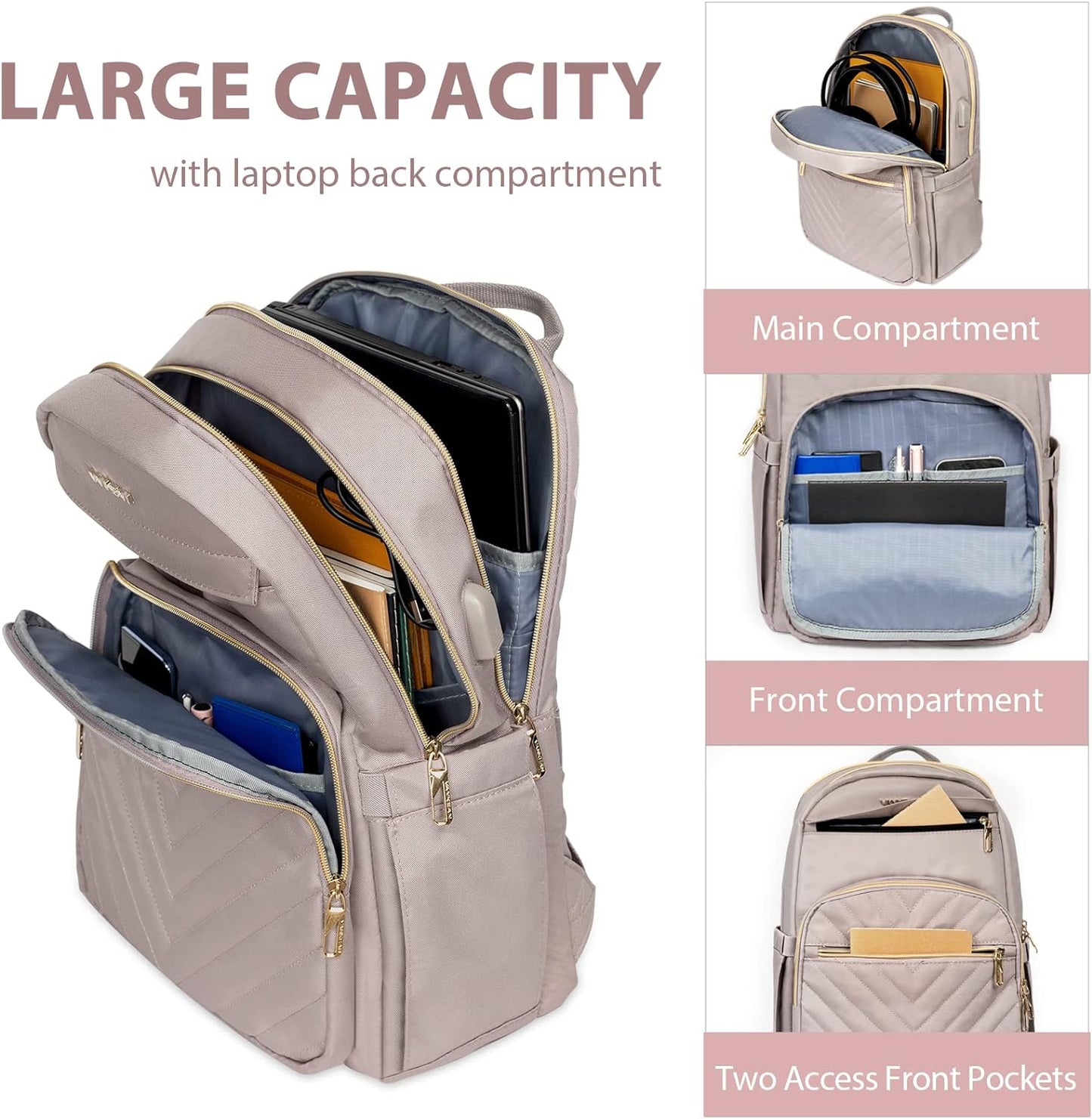 VANKEAN Laptop Backpack for Women Men Work Laptop Bag Fashion with USB Port, Daypacks for College, Business (Black, 15.6 Inch)