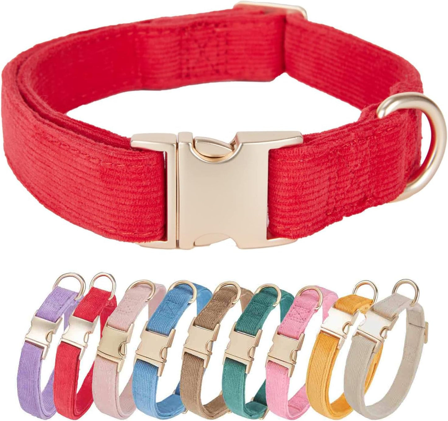 YUDOTE Soft Cotton Dog Collar with Metal Buckle Adjustable Heavy Duty Comfy Corduroy Collars for Small Medium Large Dogs,Black,Small