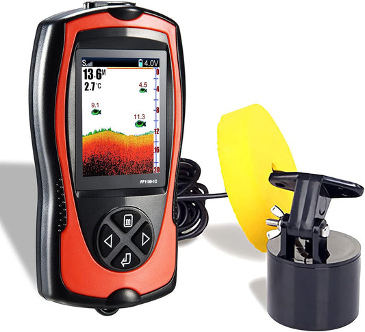 Atibin Handheld Wired Fish Finder Kayak Portable Display Depth Finder Boat Sonar Fish Finders Transducer Sensor LCD Screen