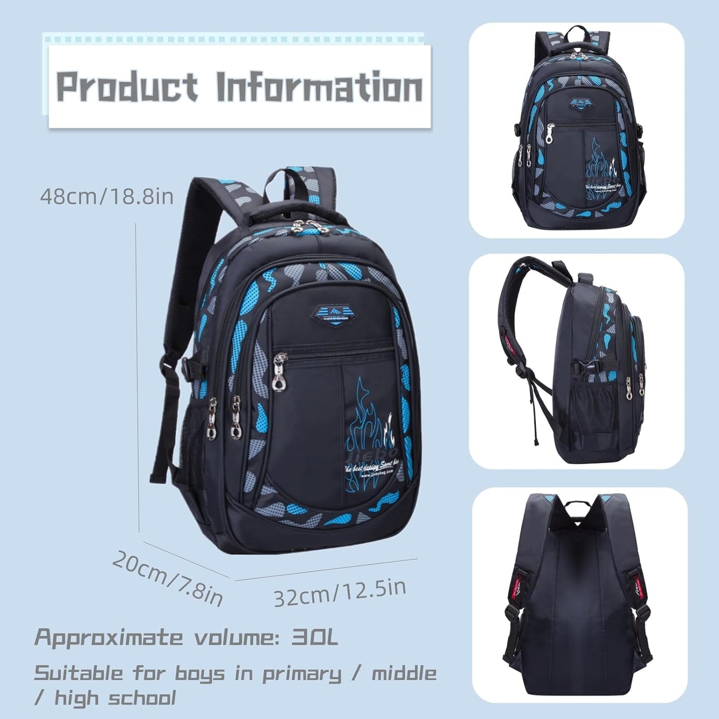 Blue-Camouflage Backpacks for Boys School Elementary, Camouflage Boys School Bags Capacity Bookbags