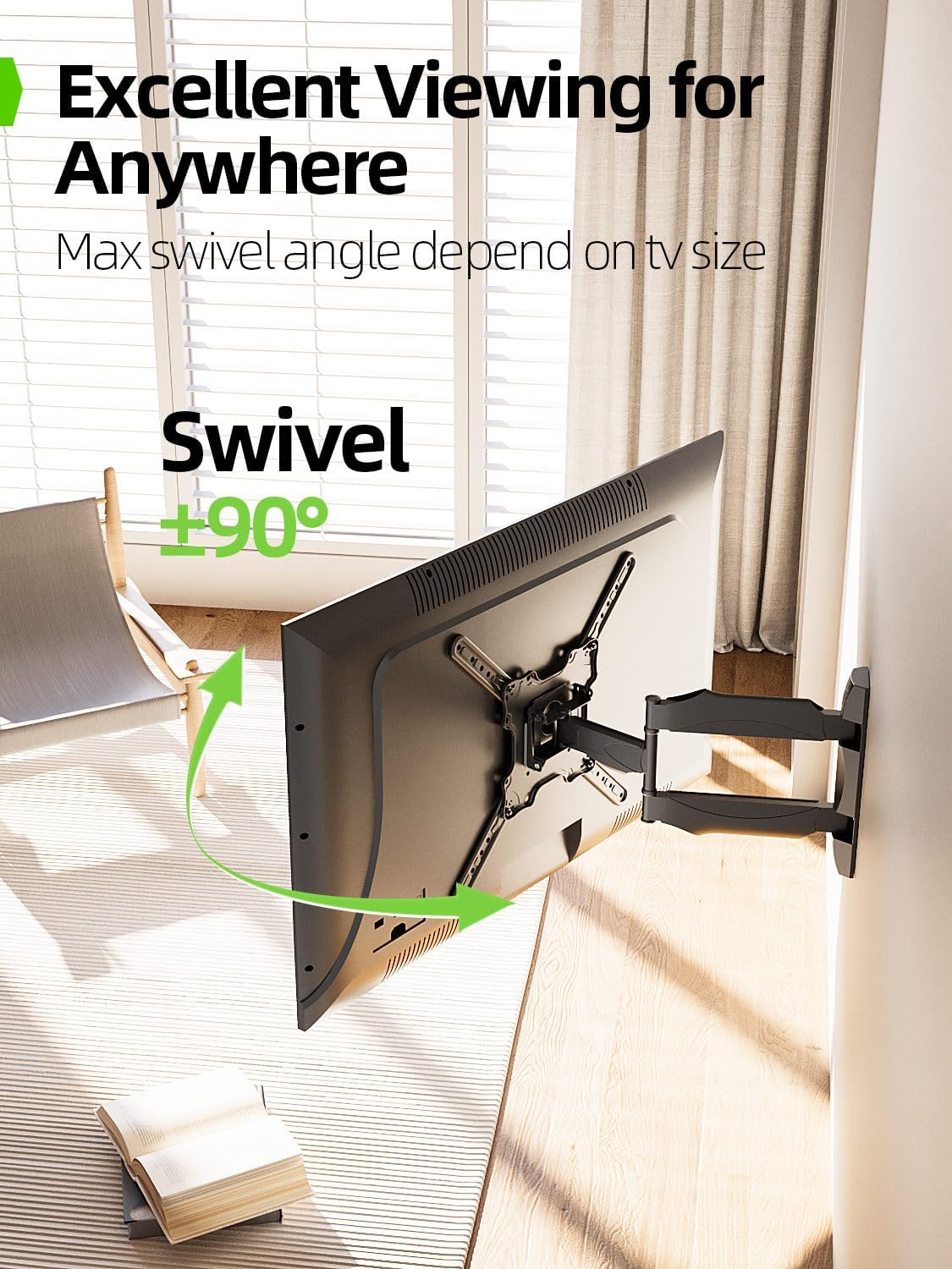 USX MOUNT Full Motion TV Wall Mount for 26-60 Inch TV up to 77 Lbs, 19.44 Inch Long Arm TV Wall Bracket, Sinlge Stud Articulating TV Mount, Smooth Swivel and Extension, Max VESA 400x400 mm