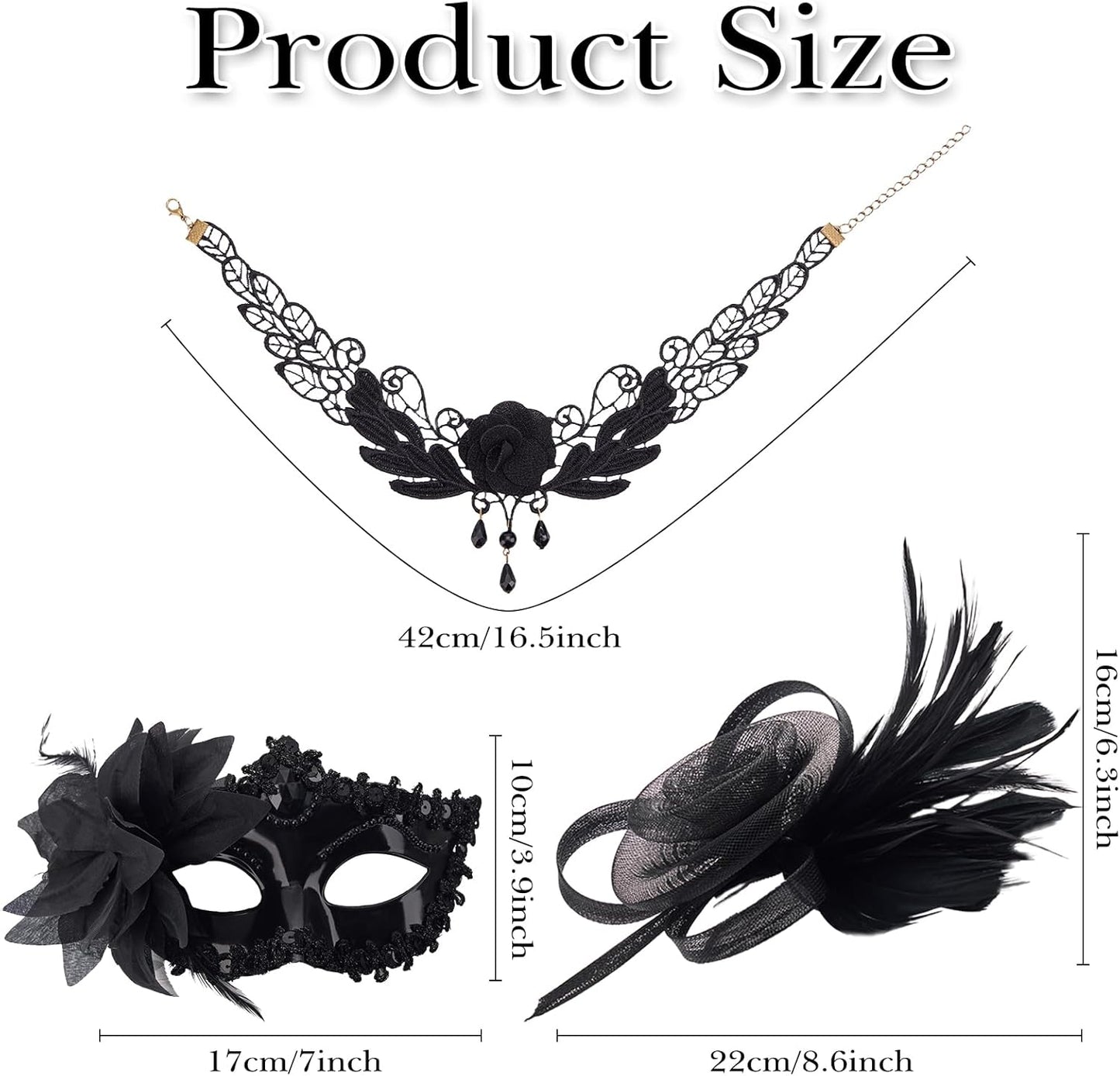 Galetcy Masquerade Mask Fascinators Hats for Women Black Lace Choker Necklace Gothic Halloween Costume Accessories Tea Party