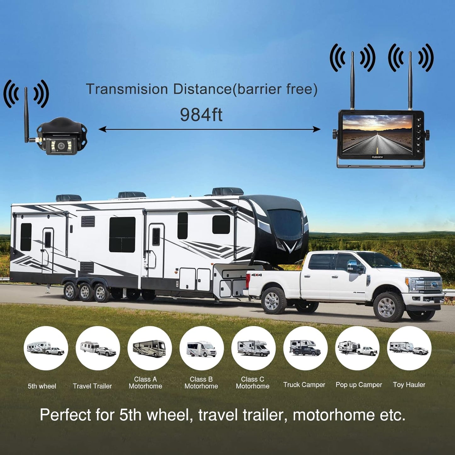 Haloview BT7 RV Backup Camera Wireless FHD 1080P DVR Rearview Full-Color Night Vision Cam and 7" Monitor System Adapter for Furrion Pre-Wired RV,Truck,Trailer,Truck,Camper,Van,Pickup